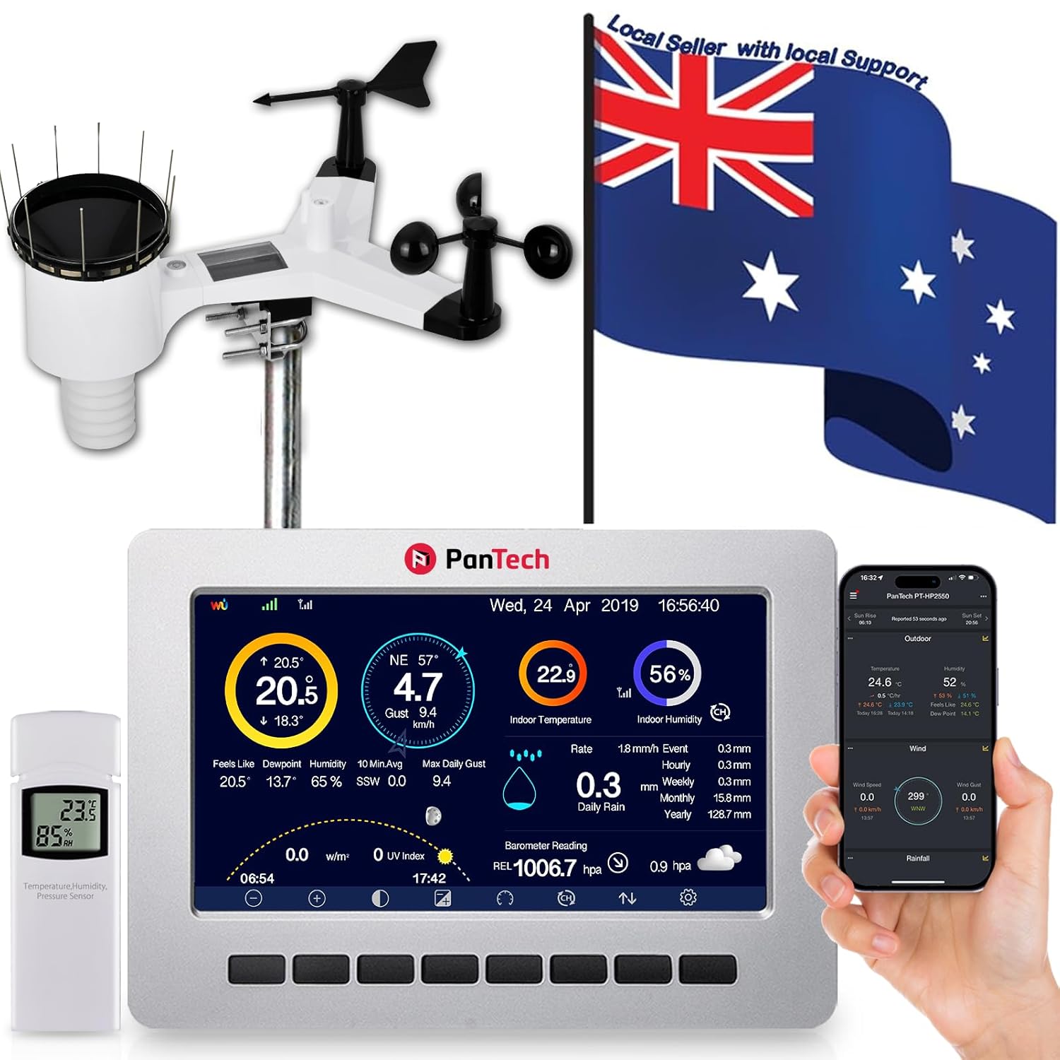 PanTech PT-HP2550 Wi-Fi weather station with rain gauge and anemometer