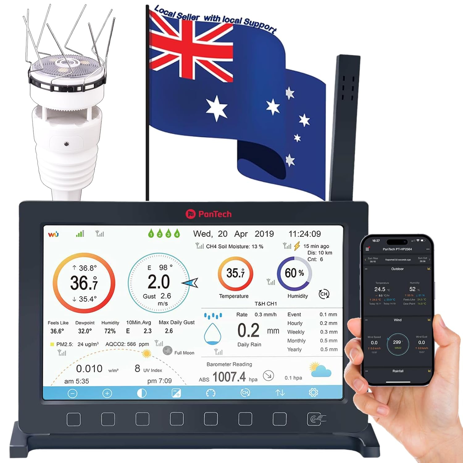 PanTech Weather Station PT-HP2564 — Gen 7 IoT wireless weather station with 7-in-1 sensor array