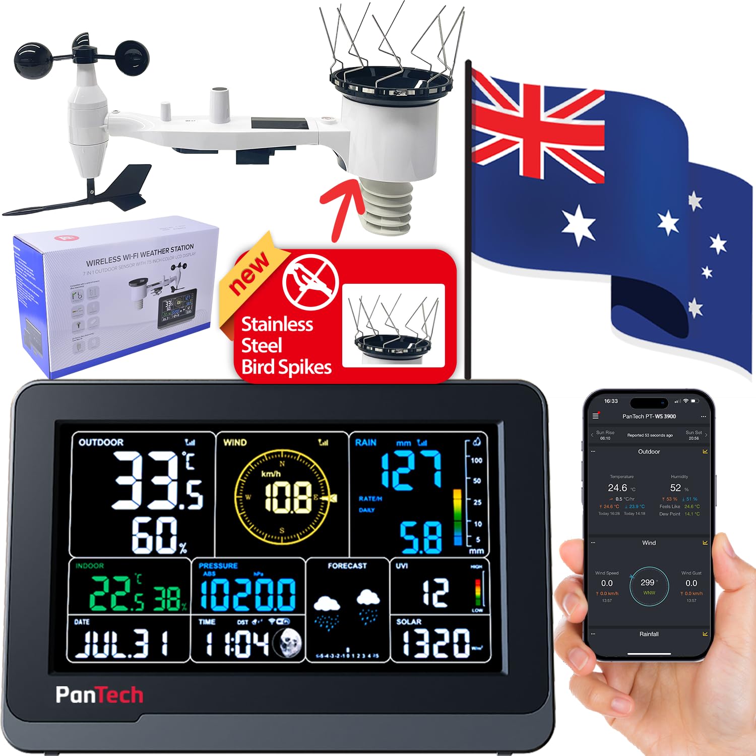 PanTech PT-WS3900 solar-powered weather station with large display